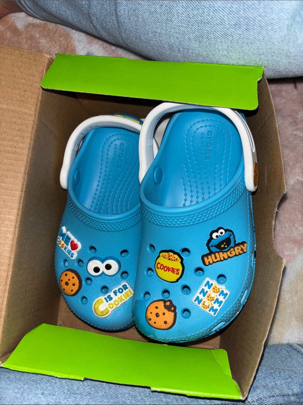 CROCS Kids Blue Cookie Monster Jibbitz Clogs with White Strap